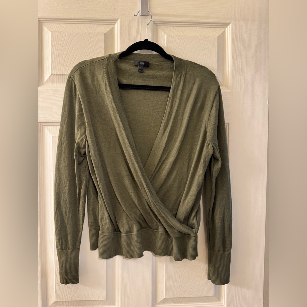 J. Crew V-Neck Wrap Sweater in Olive XL